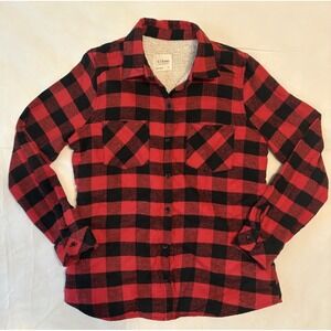 Ci Sono Women's NEW Red Black Buffalo Plaid Fleece Lined L/S Flannel Shirt Lg